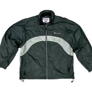 Champion Retro Logo Green & Gray Full Zip Windbreaker Jacket, Men's XL